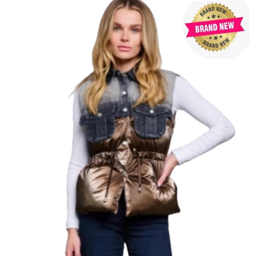 Patchwork Puffer Denim Vest